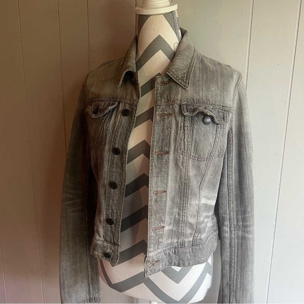 Express Cropped Faded Gray Denim Jacket